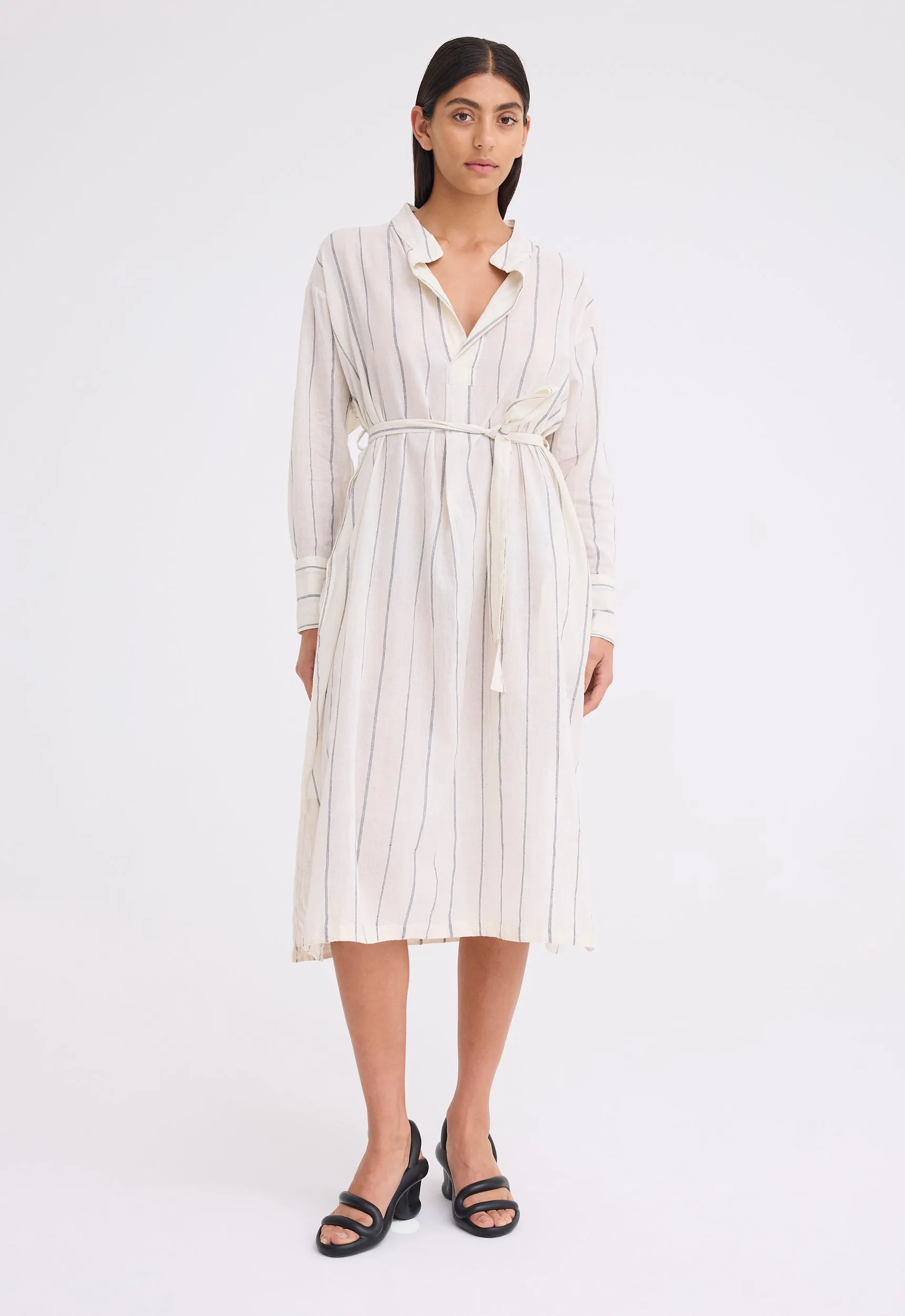 Jac and Jack Shakespeare Dress in Wide Fine Stripe Natural and Black