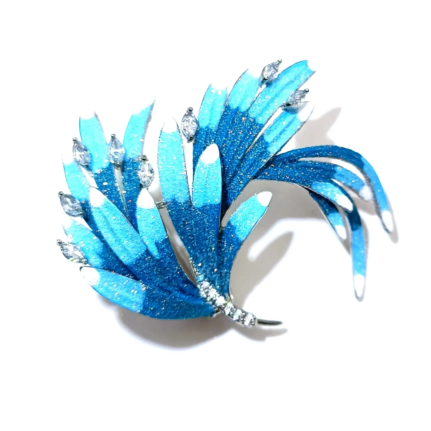 Jeweblings Retro Vintage Gradient Blue Enamel Phoenix Peacock Tail Brooch Pin Animal Wing Traditional Chinese Kingfisher Feather ARTJewelry