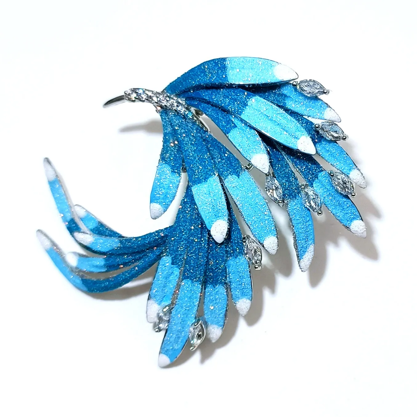 Jeweblings Retro Vintage Gradient Blue Enamel Phoenix Peacock Tail Brooch Pin Animal Wing Traditional Chinese Kingfisher Feather ARTJewelry