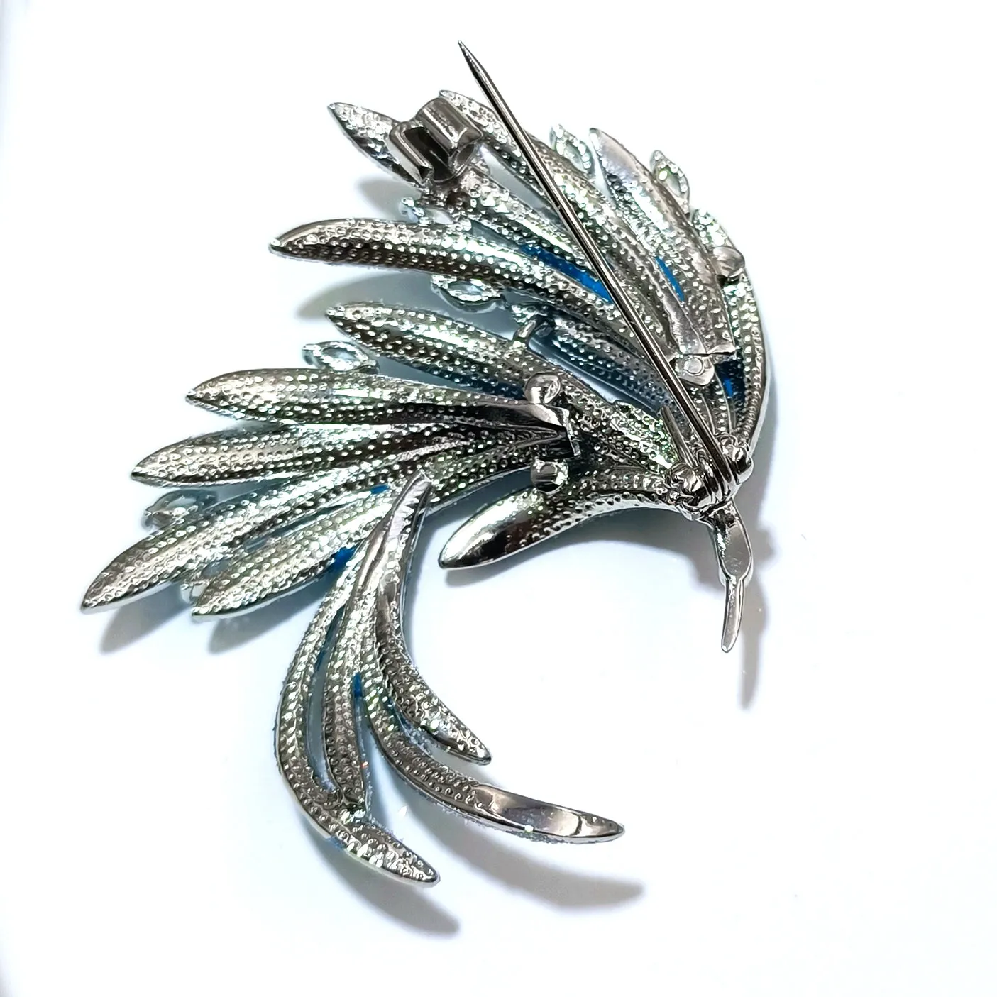 Jeweblings Retro Vintage Gradient Blue Enamel Phoenix Peacock Tail Brooch Pin Animal Wing Traditional Chinese Kingfisher Feather ARTJewelry