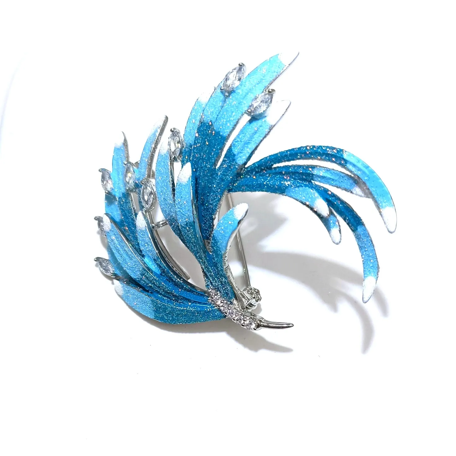 Jeweblings Retro Vintage Gradient Blue Enamel Phoenix Peacock Tail Brooch Pin Animal Wing Traditional Chinese Kingfisher Feather ARTJewelry