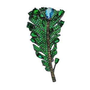 Jewelblings Art Vintage Pear Stone Accent Green Feather Brooches and Pins