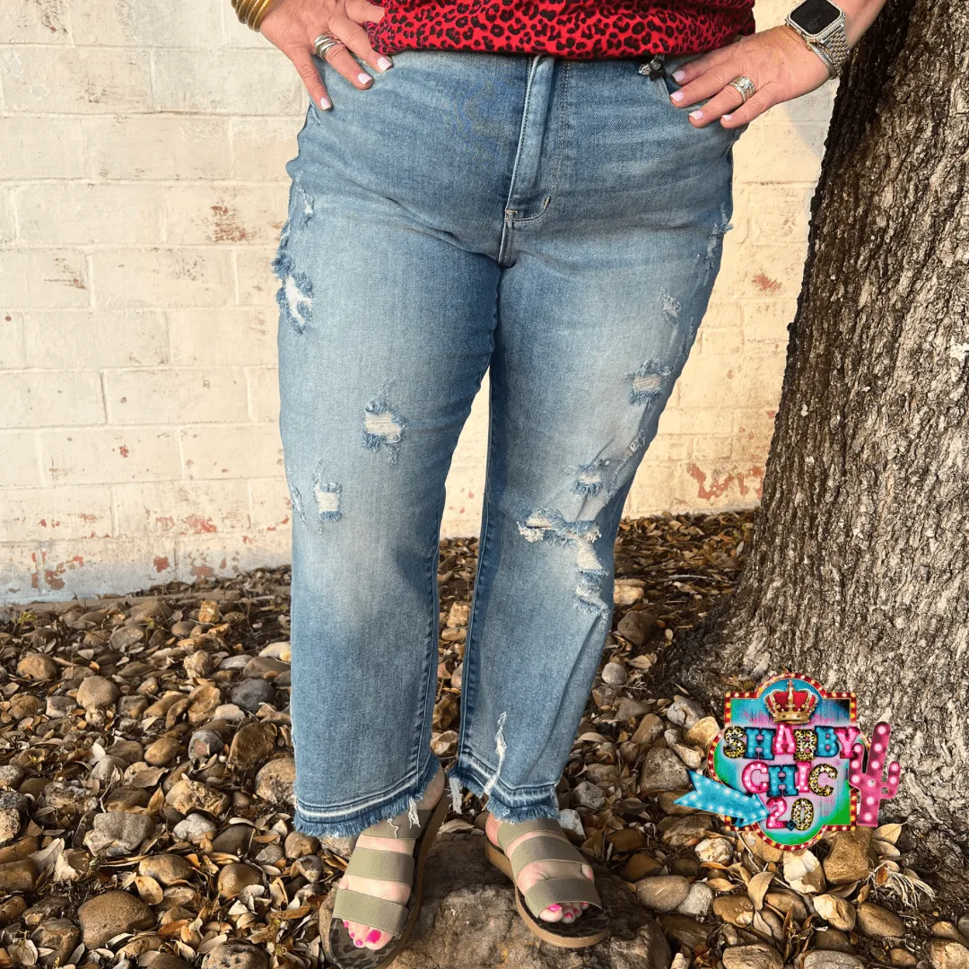 Judy Blue High Waist Release Hem Ankle Straight Jeans
