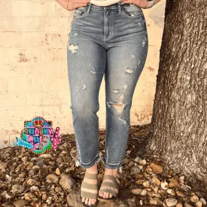 Judy Blue High Waist Release Hem Ankle Straight Jeans
