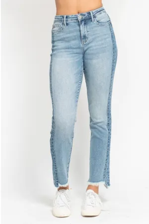 Judy Blue Slim Side Panel Frayed Hem Jeans