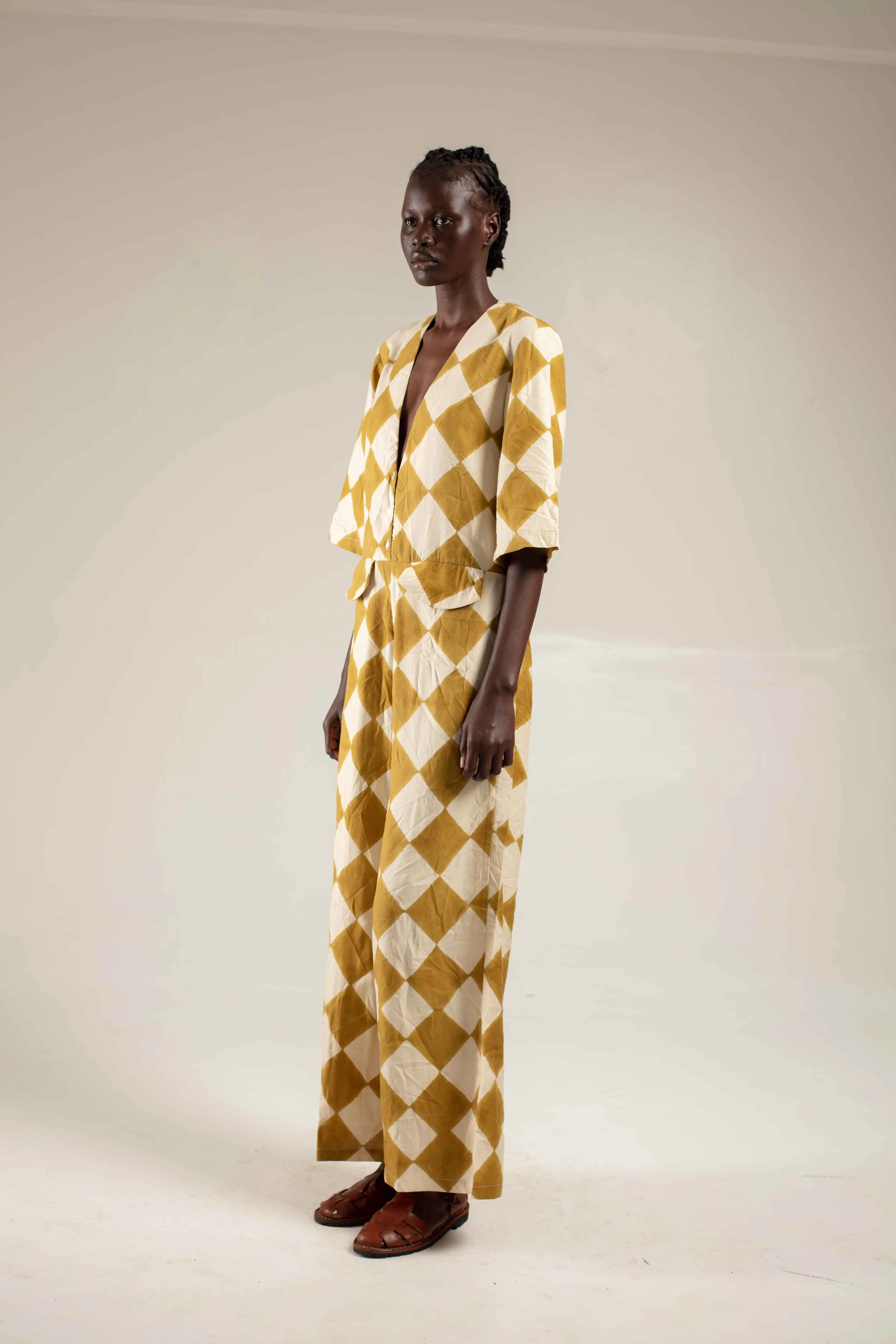 Jumpsuit mustard diamond