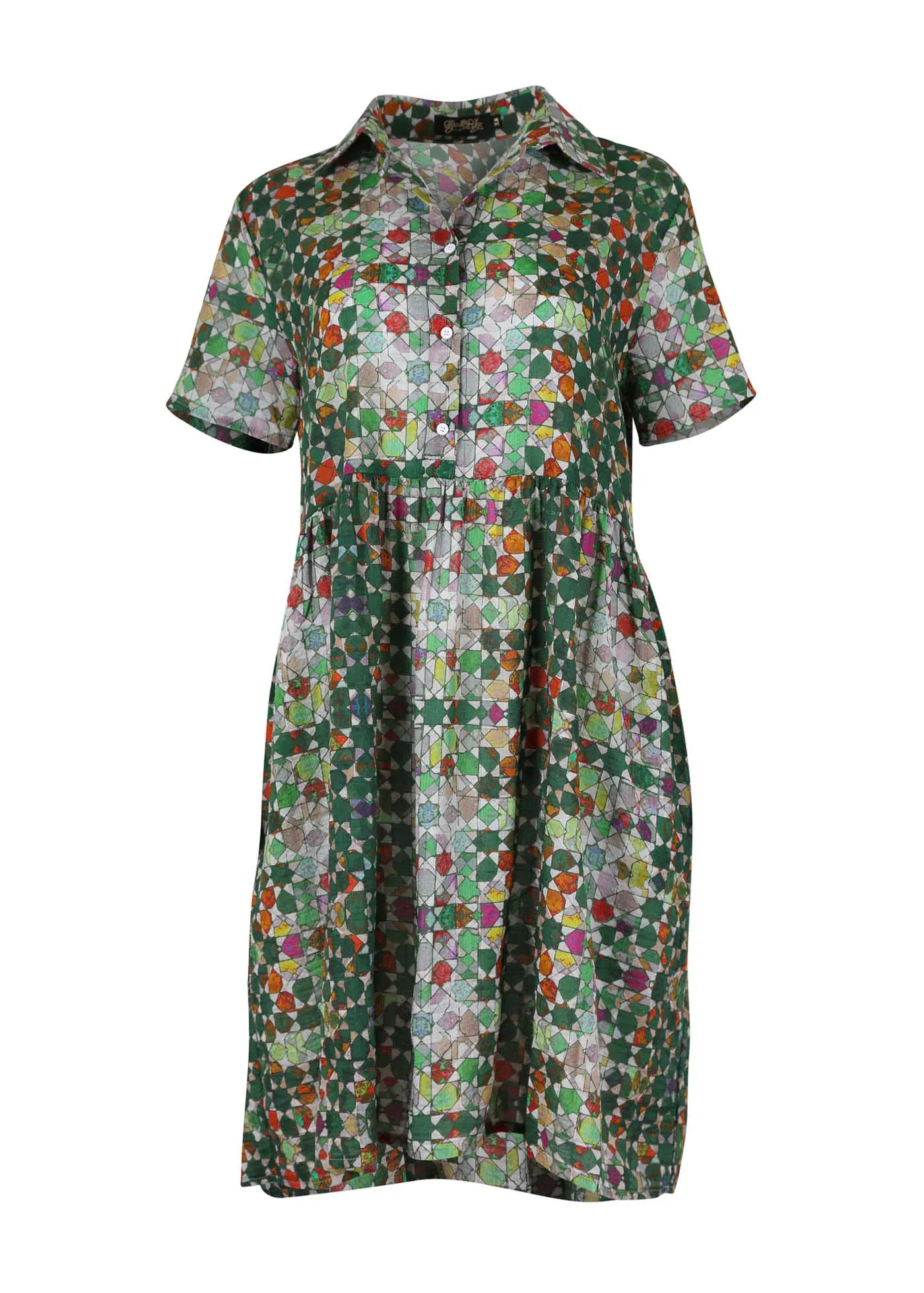 Kaleidoscope Villa Dress Green in Cotton Voile