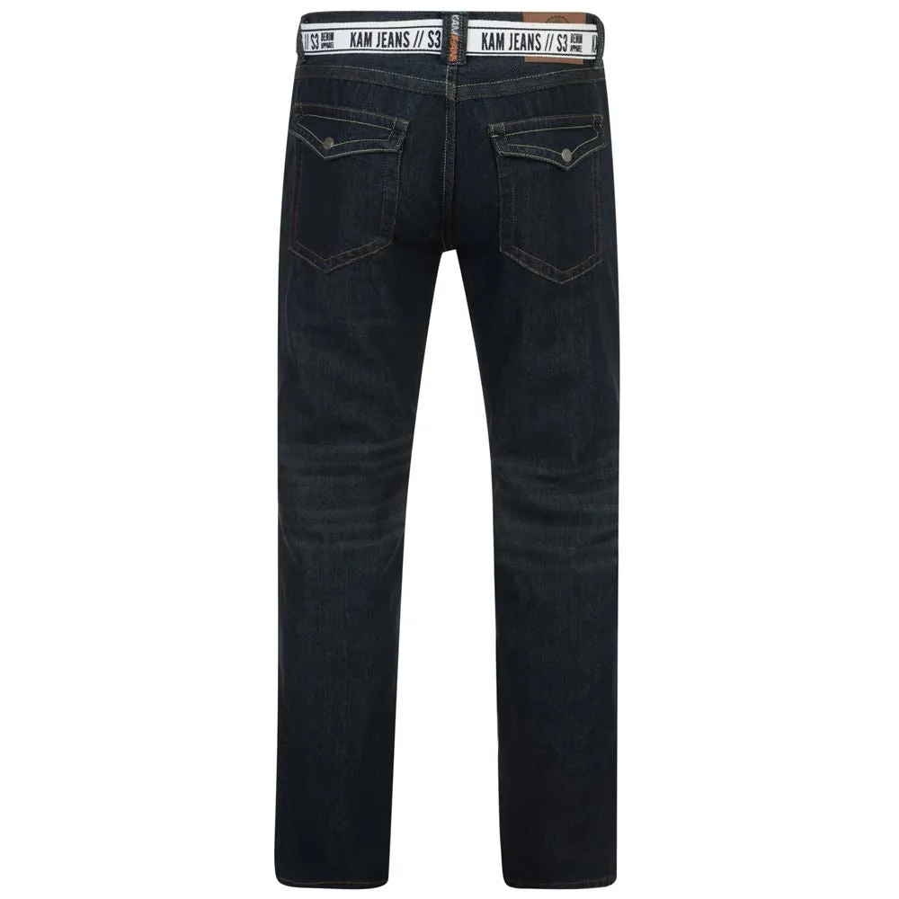KAM K-Carlos Indigo Belted Slim Mens Jeans