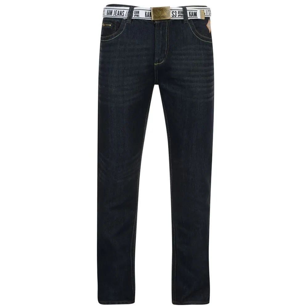 KAM K-Carlos Indigo Belted Slim Mens Jeans