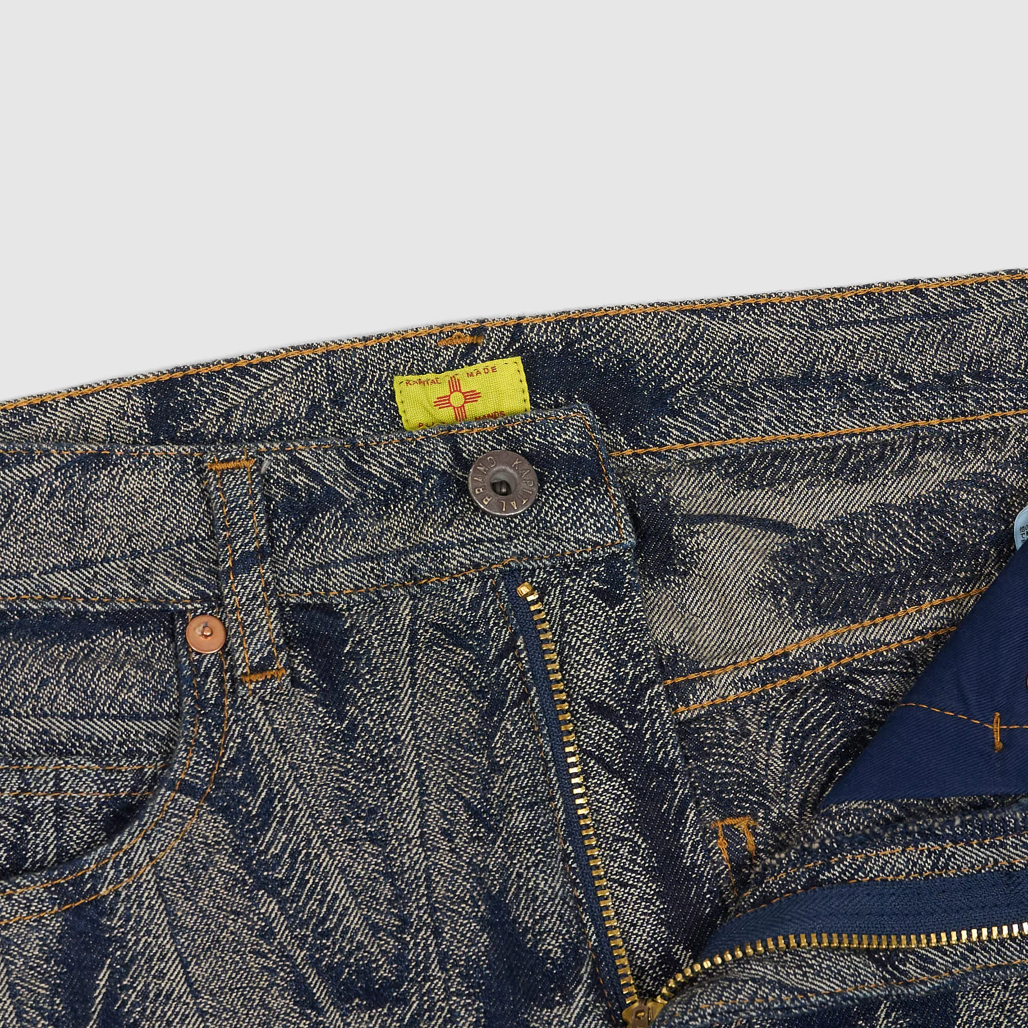 Kapital 5-Pocket Okabellbo Flared Feather Jacquard Boot Cut Jeans