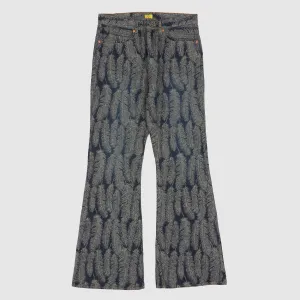 Kapital 5-Pocket Okabellbo Flared Feather Jacquard Boot Cut Jeans