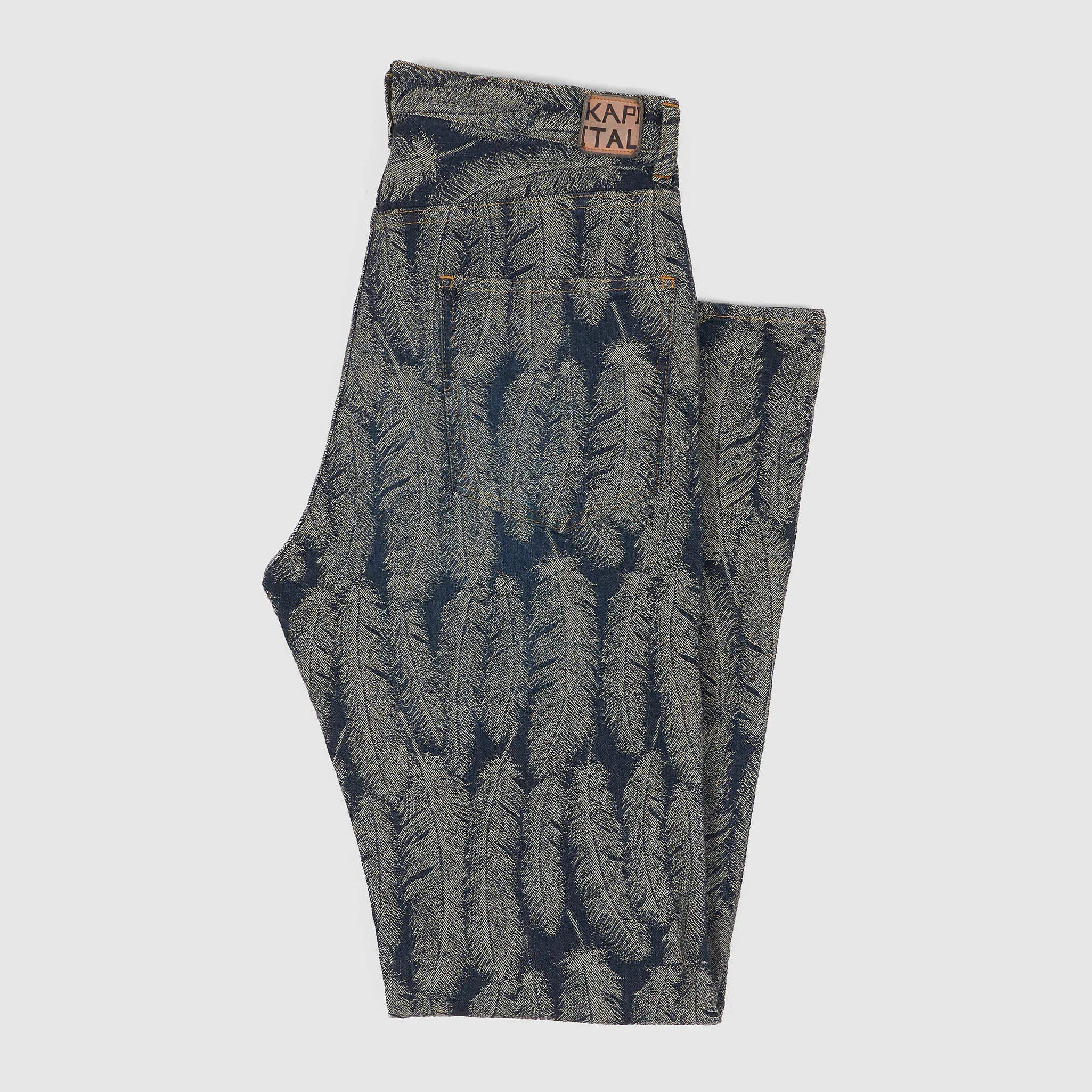 Kapital 5-Pocket Okabellbo Flared Feather Jacquard Boot Cut Jeans