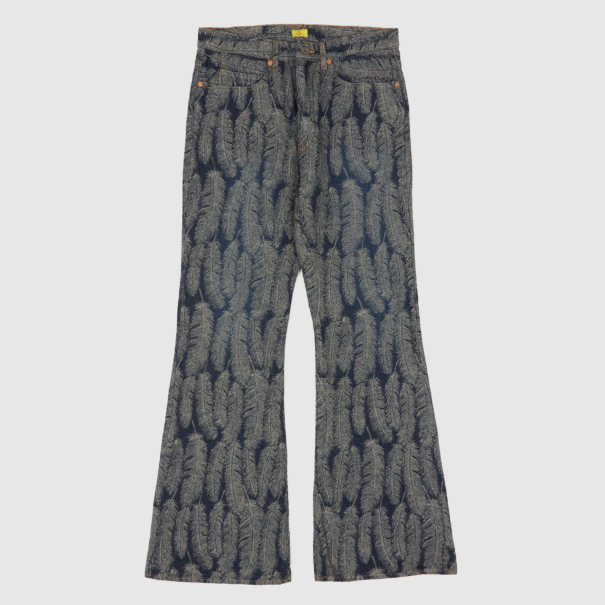 Kapital 5-Pocket Okabellbo Flared Feather Jacquard Boot Cut Jeans