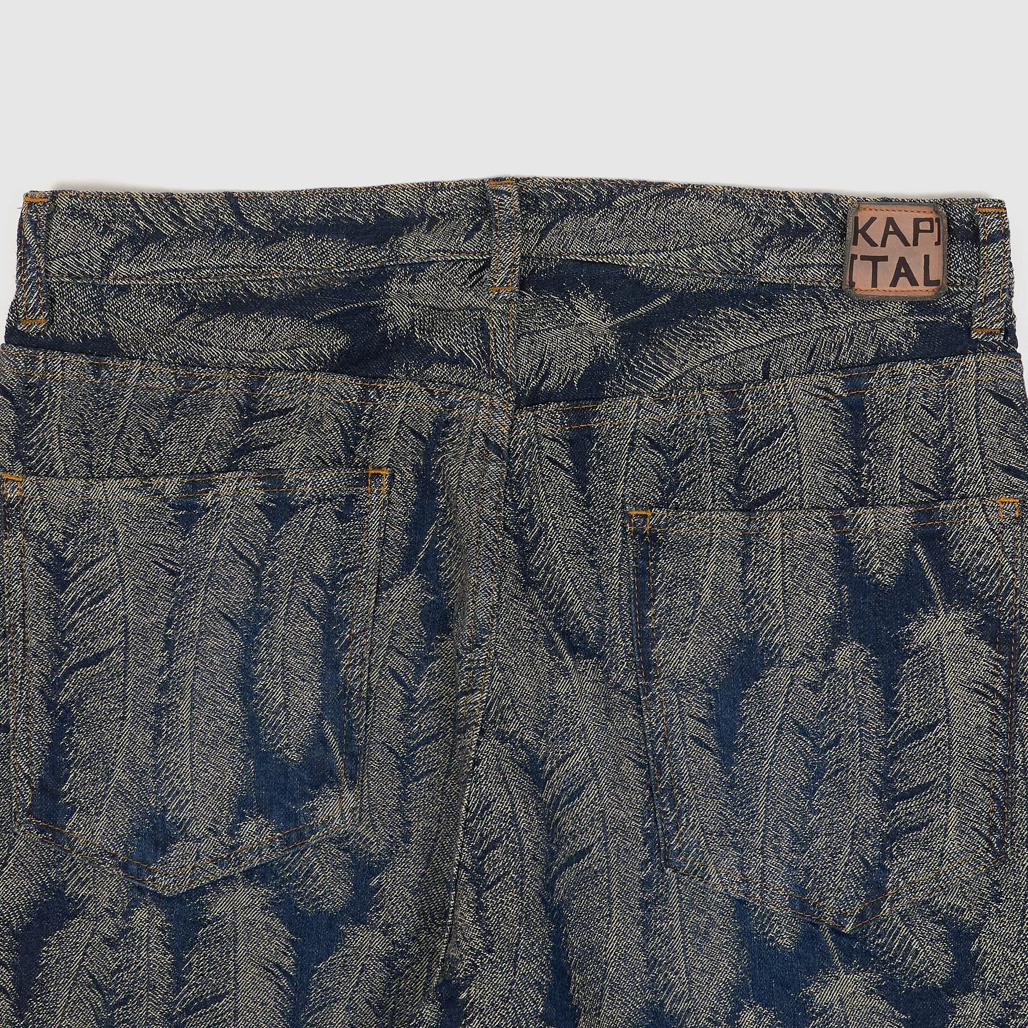 Kapital 5-Pocket Okabellbo Flared Feather Jacquard Boot Cut Jeans