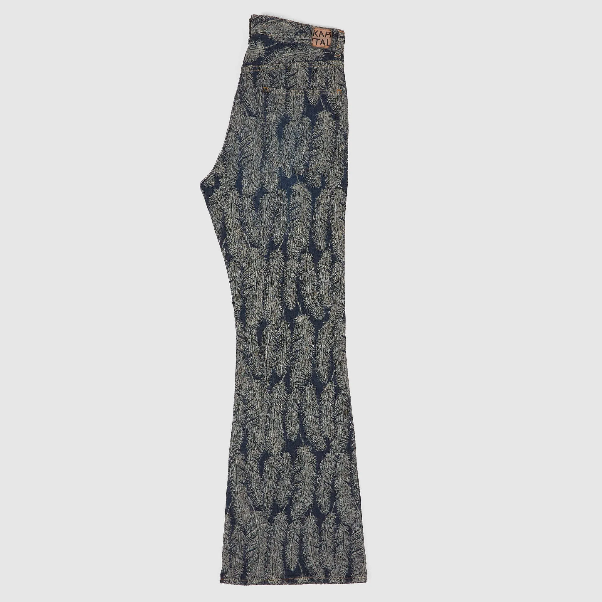 Kapital 5-Pocket Okabellbo Flared Feather Jacquard Boot Cut Jeans