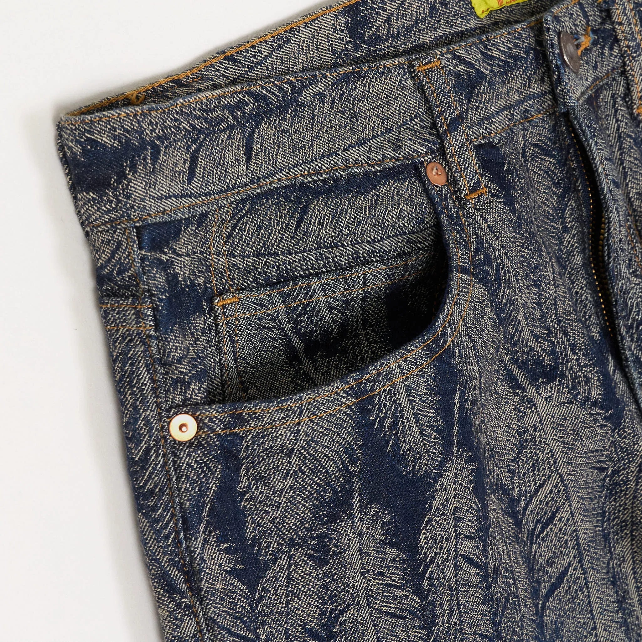 Kapital 5-Pocket Okabellbo Flared Feather Jacquard Boot Cut Jeans