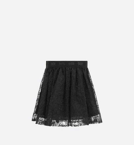 Kid's Flared Skirt • Black Embroidered Tulle with Dior Oblique Pearl Motif