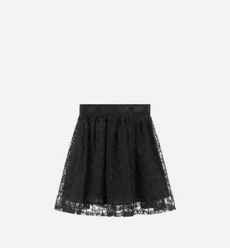 Kid's Flared Skirt • Black Embroidered Tulle with Dior Oblique Pearl Motif