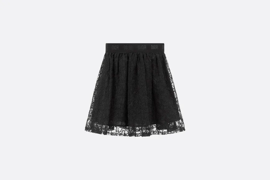 Kid's Flared Skirt • Black Embroidered Tulle with Dior Oblique Pearl Motif