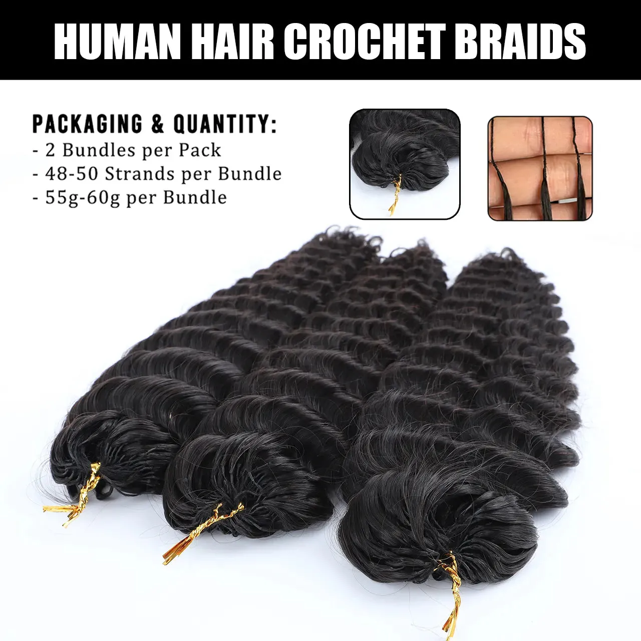 Knotless Pre-Separated Feather Crochet Hair Extension Deep Wave Human Hair