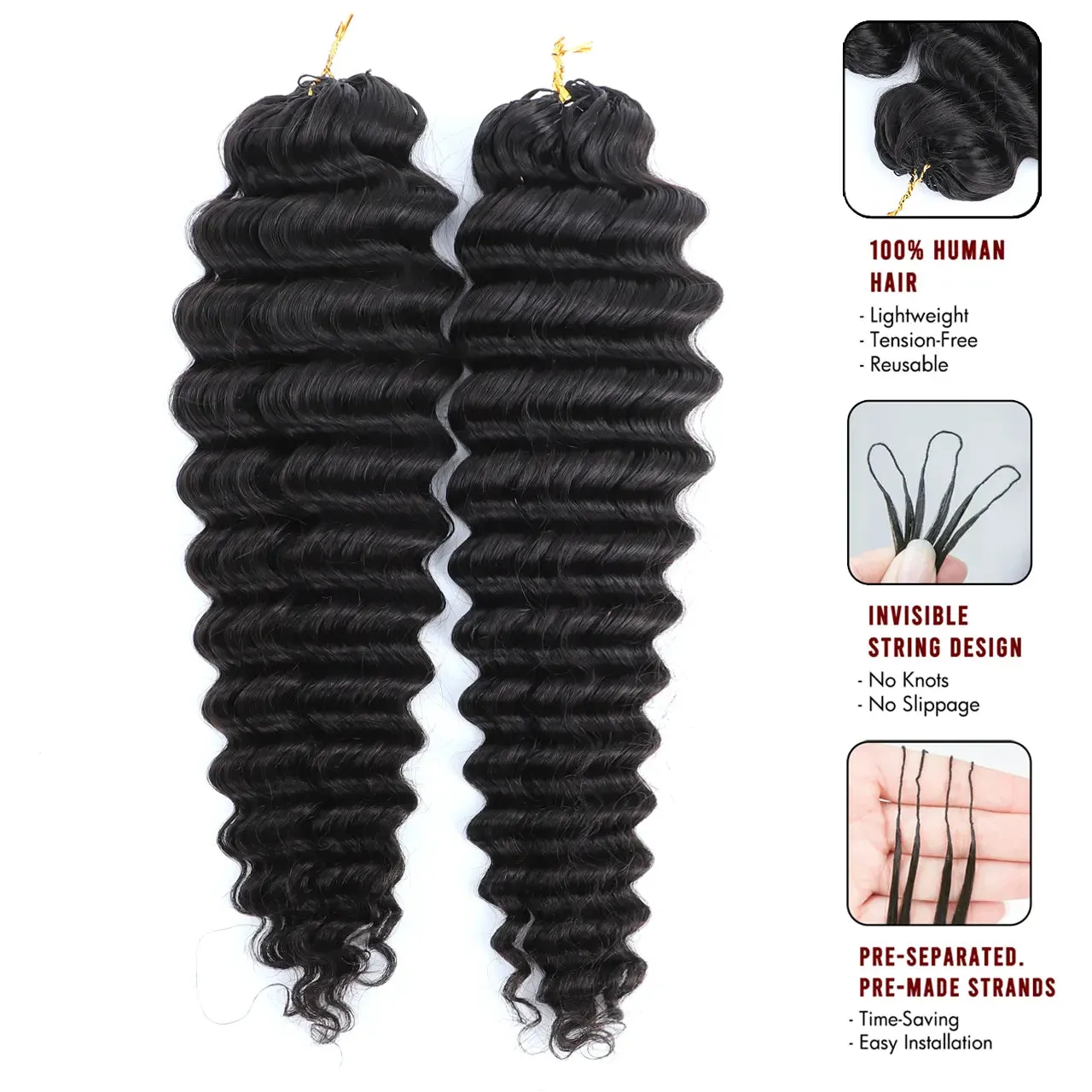 Knotless Pre-Separated Feather Crochet Hair Extension Deep Wave Human Hair