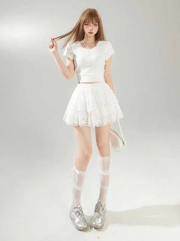 Lace A-Line Princess Skirt | High Waist Cotton Mini Skirt for Sweet Feminine Looks