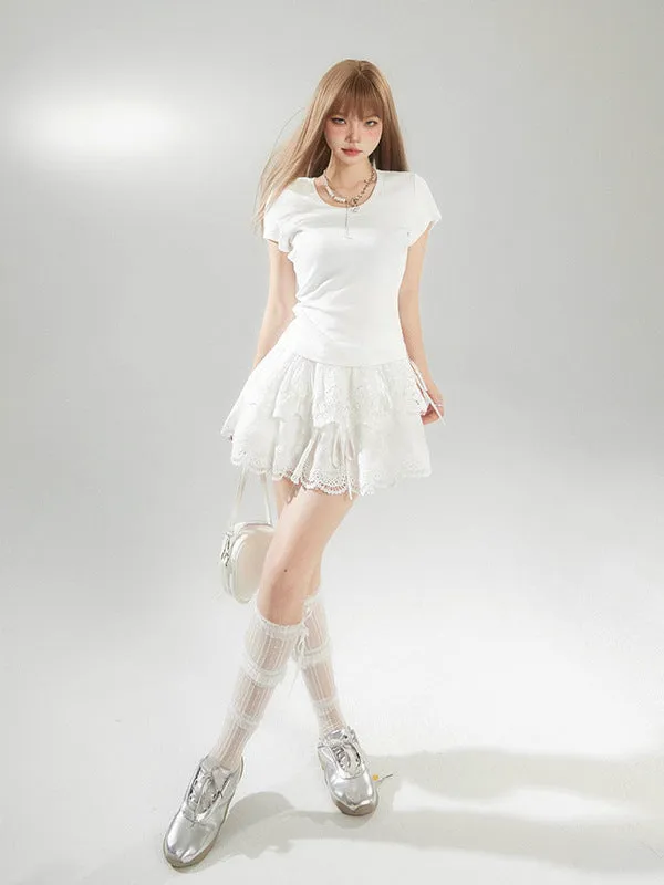 Lace A-Line Princess Skirt | High Waist Cotton Mini Skirt for Sweet Feminine Looks