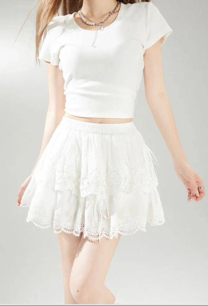 Lace A-Line Princess Skirt | High Waist Cotton Mini Skirt for Sweet Feminine Looks