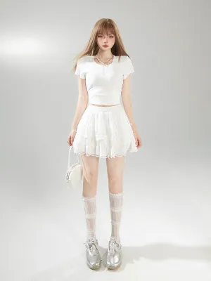 Lace A-Line Princess Skirt | High Waist Cotton Mini Skirt for Sweet Feminine Looks