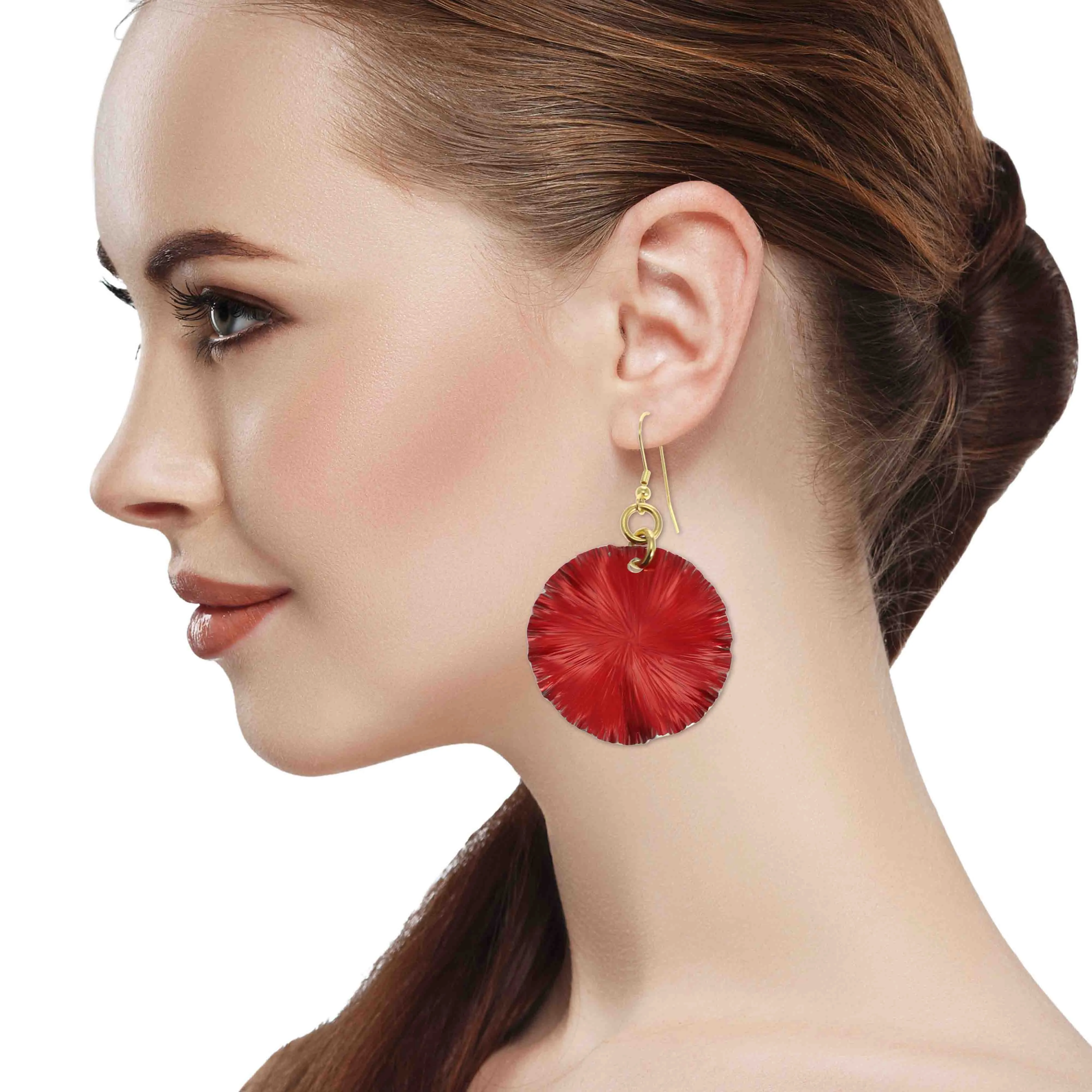 Large Red Anodized Aluminum Lily Pad Earrings