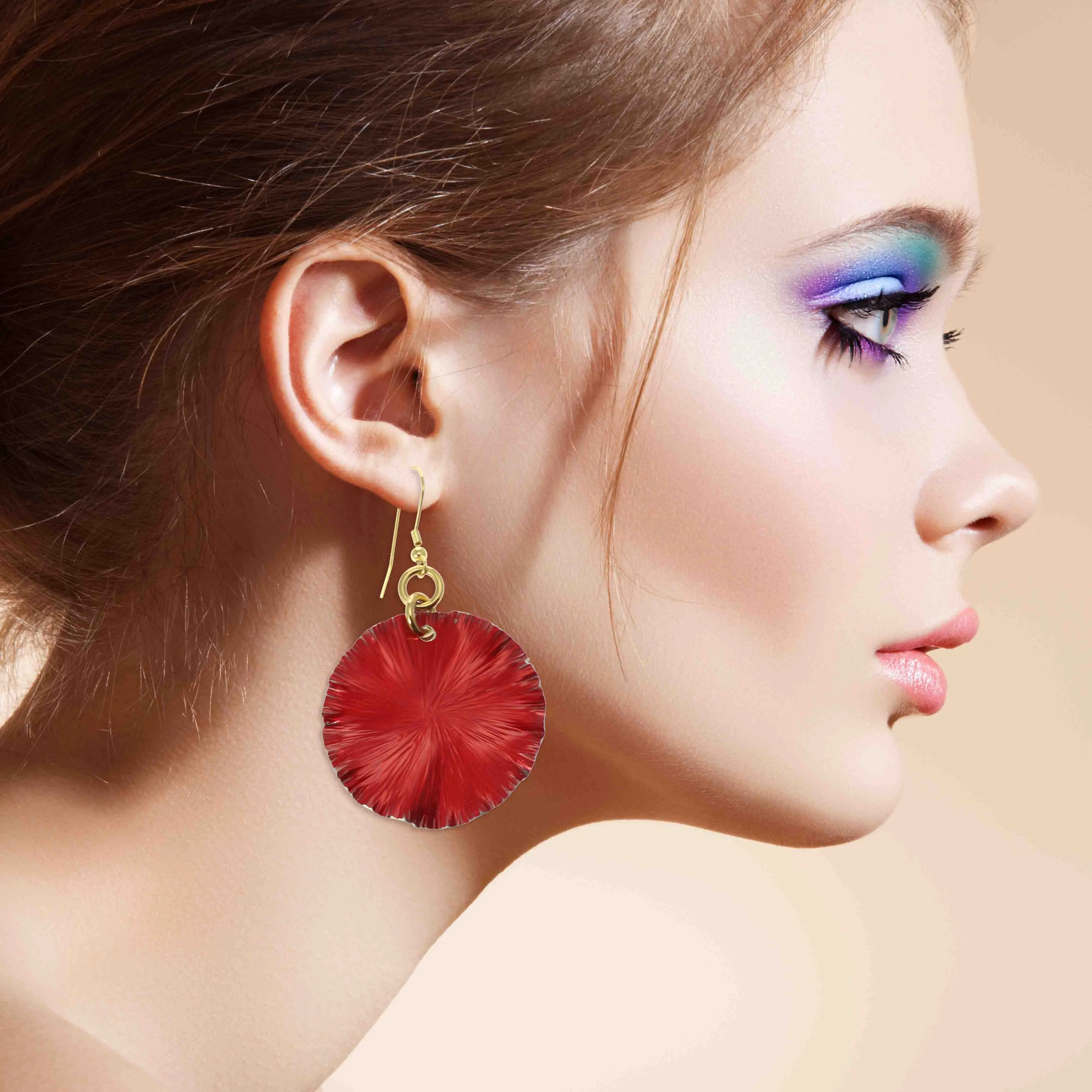 Large Red Anodized Aluminum Lily Pad Earrings