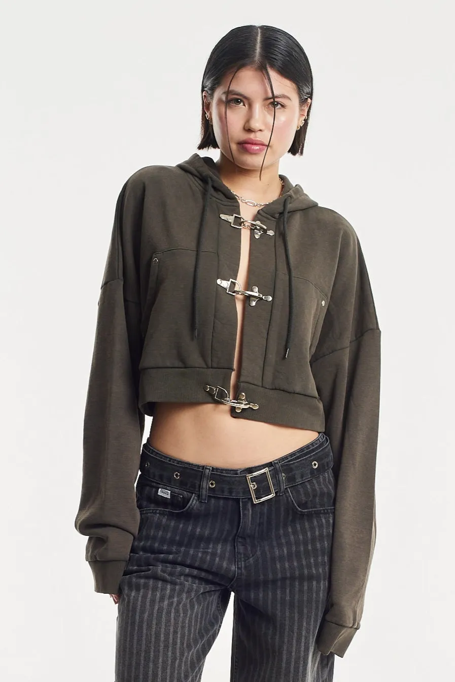 Latch Cropped Hardware Hoodie