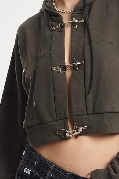 Latch Cropped Hardware Hoodie