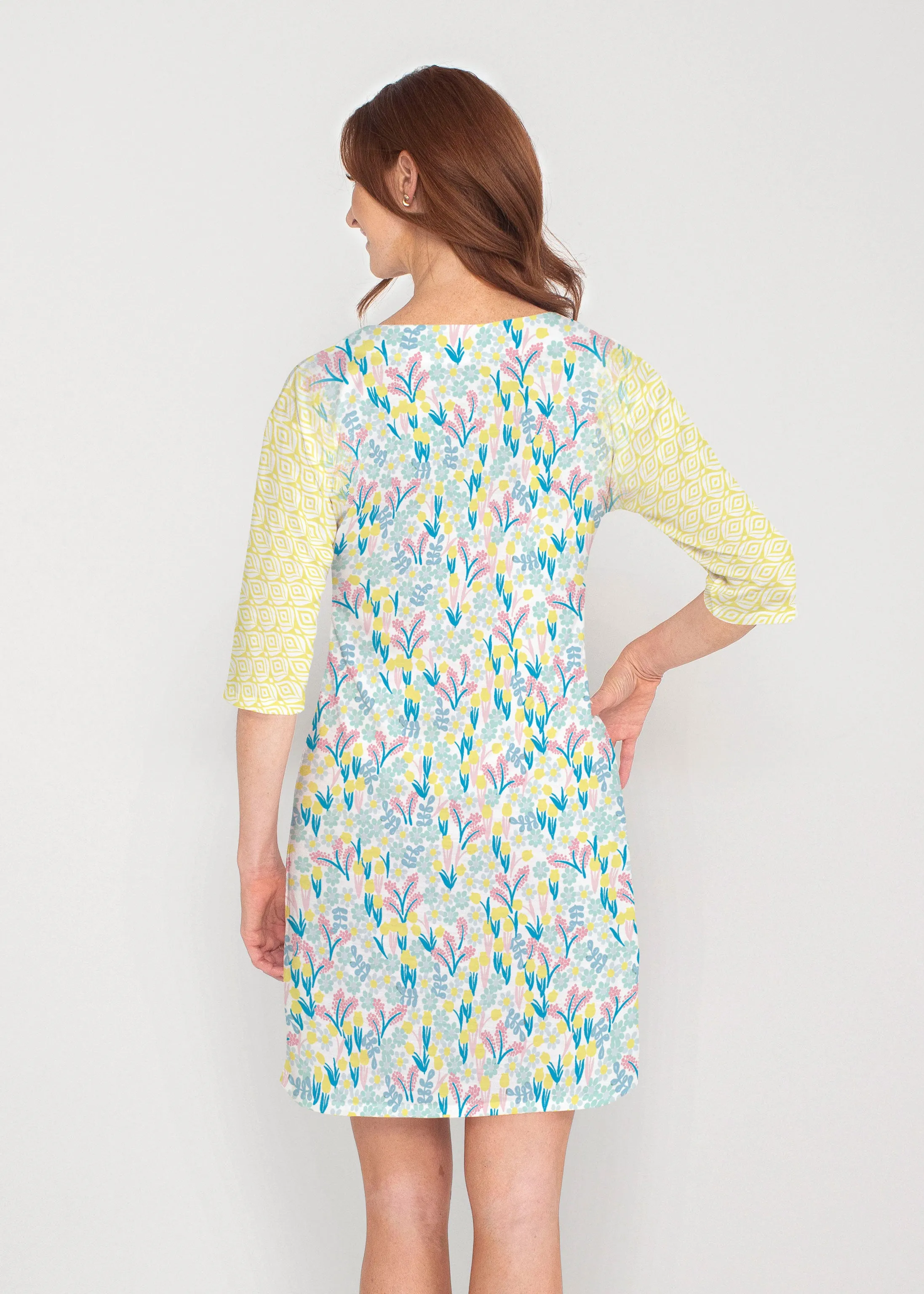 Lemon Drop (13575) ~ Drop Shoulder 3/4 Sleeve V-Neck Dress