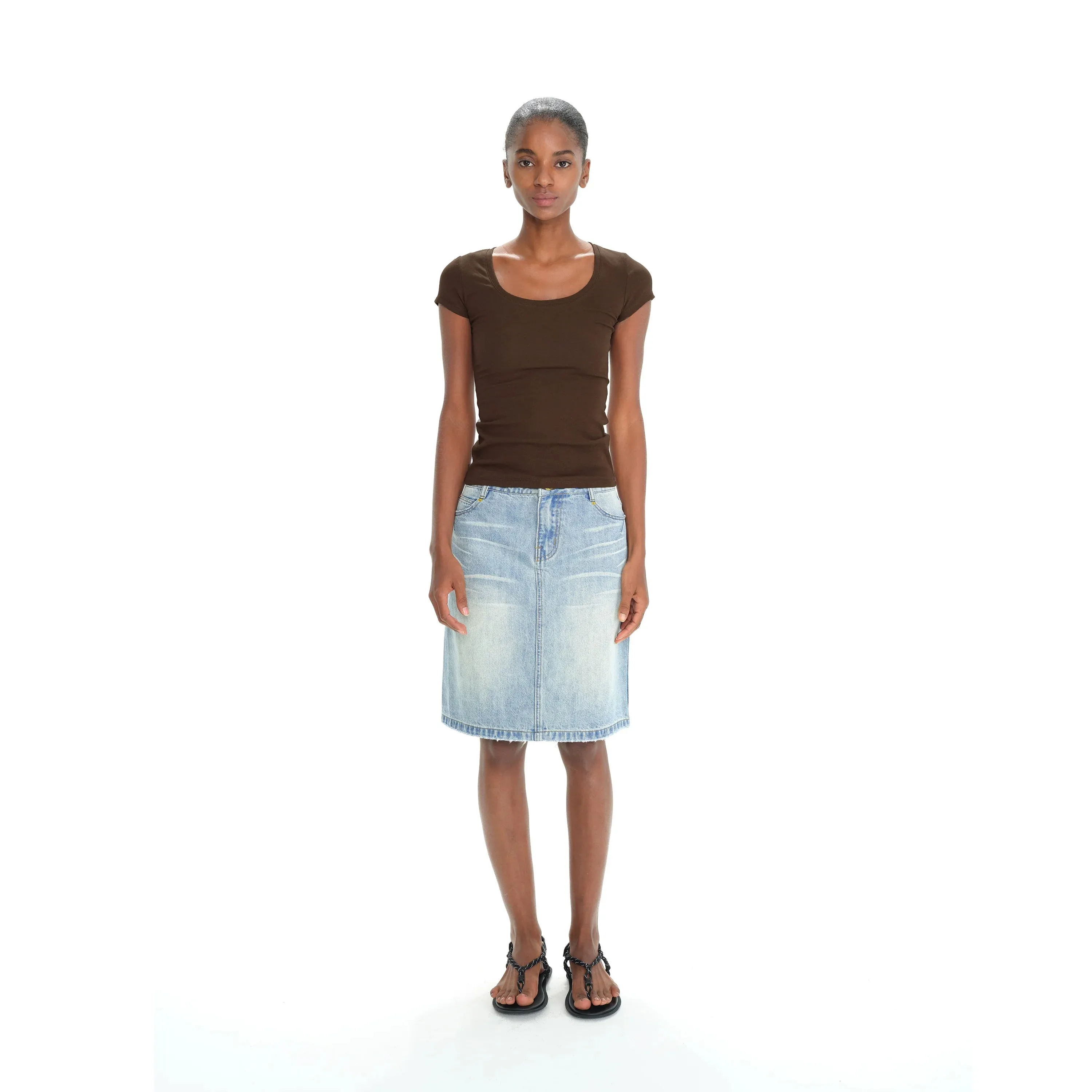 Light Blue Denim Pencil Skirt