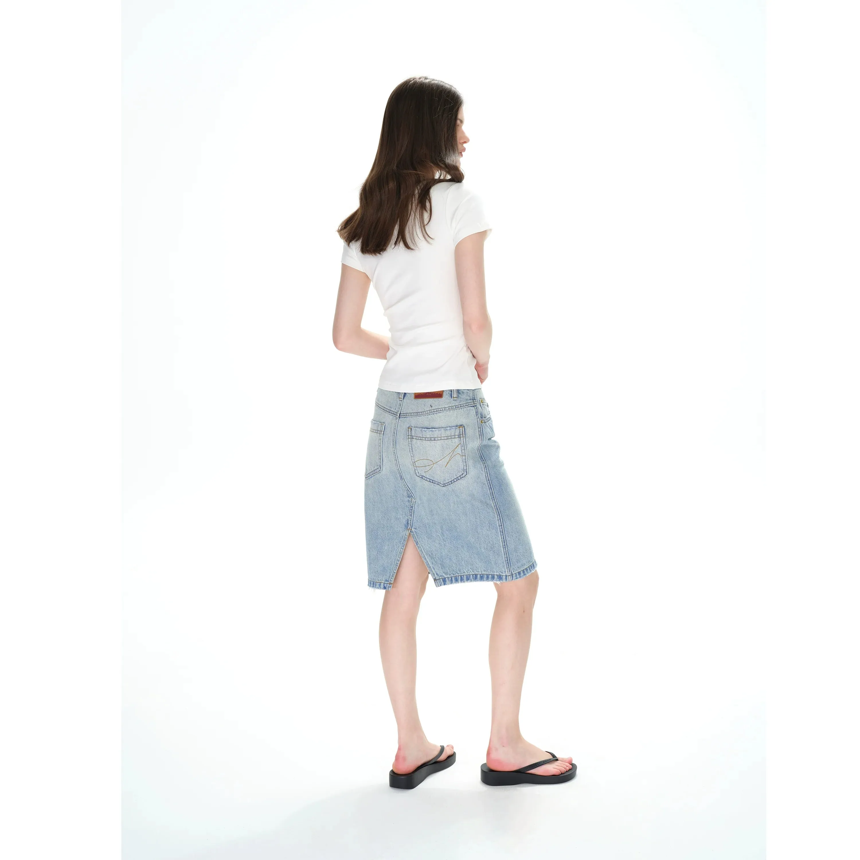Light Blue Denim Pencil Skirt