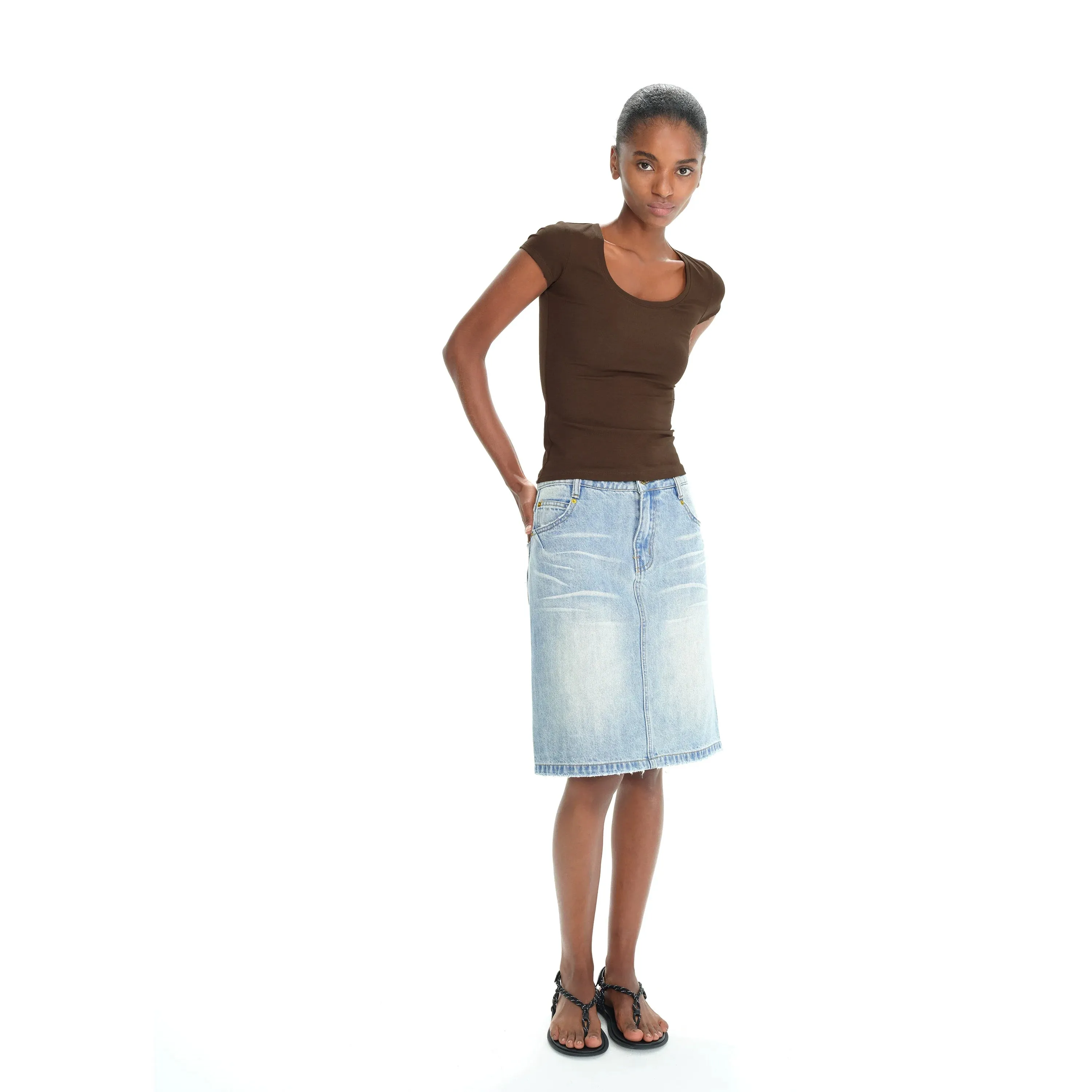 Light Blue Denim Pencil Skirt