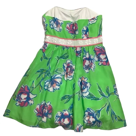 Lilly Pulizer Floral Print Langley Dress Mini Strapless Silk Cotton Blend