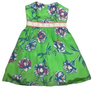 Lilly Pulizer Floral Print Langley Dress Mini Strapless Silk Cotton Blend