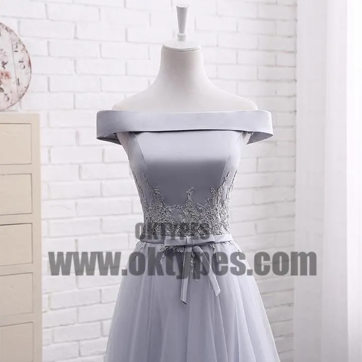 Long Bridesmaid Dresses Off-the-shoulder Appliques Tulle Bridesmaid Dresses, TYP0679