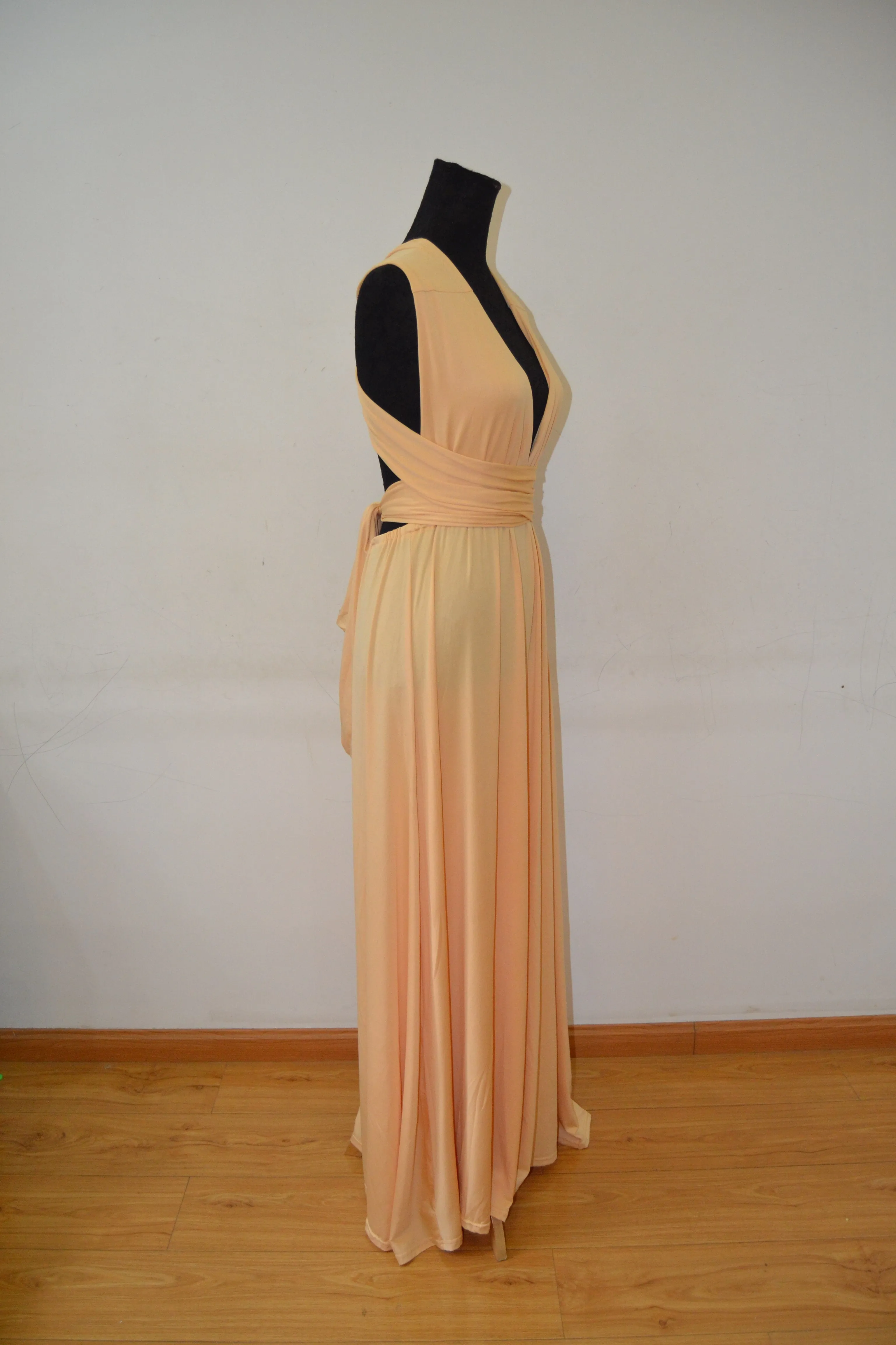 Long Spandex Light Champagne Multi Way Bridesmaid Dress, Convertible Dresses