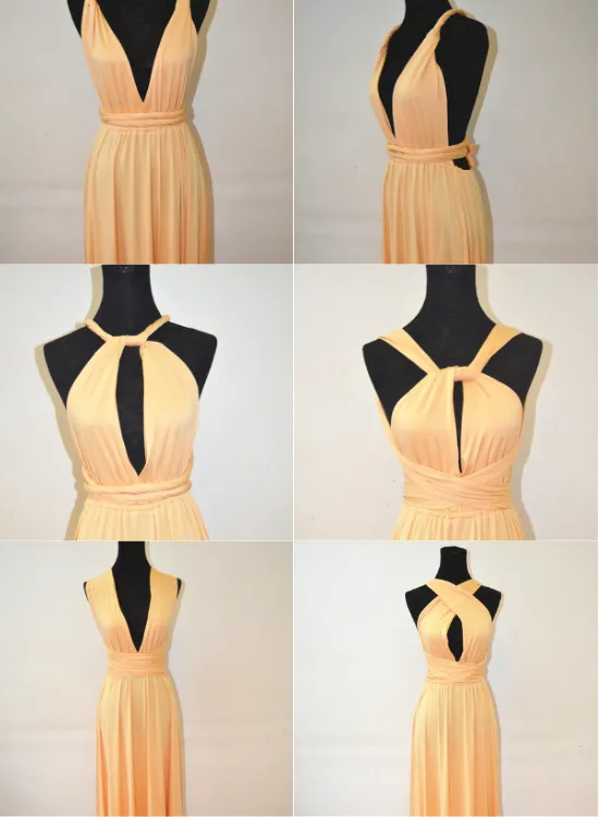 Long Spandex Light Champagne Multi Way Bridesmaid Dress, Convertible Dresses