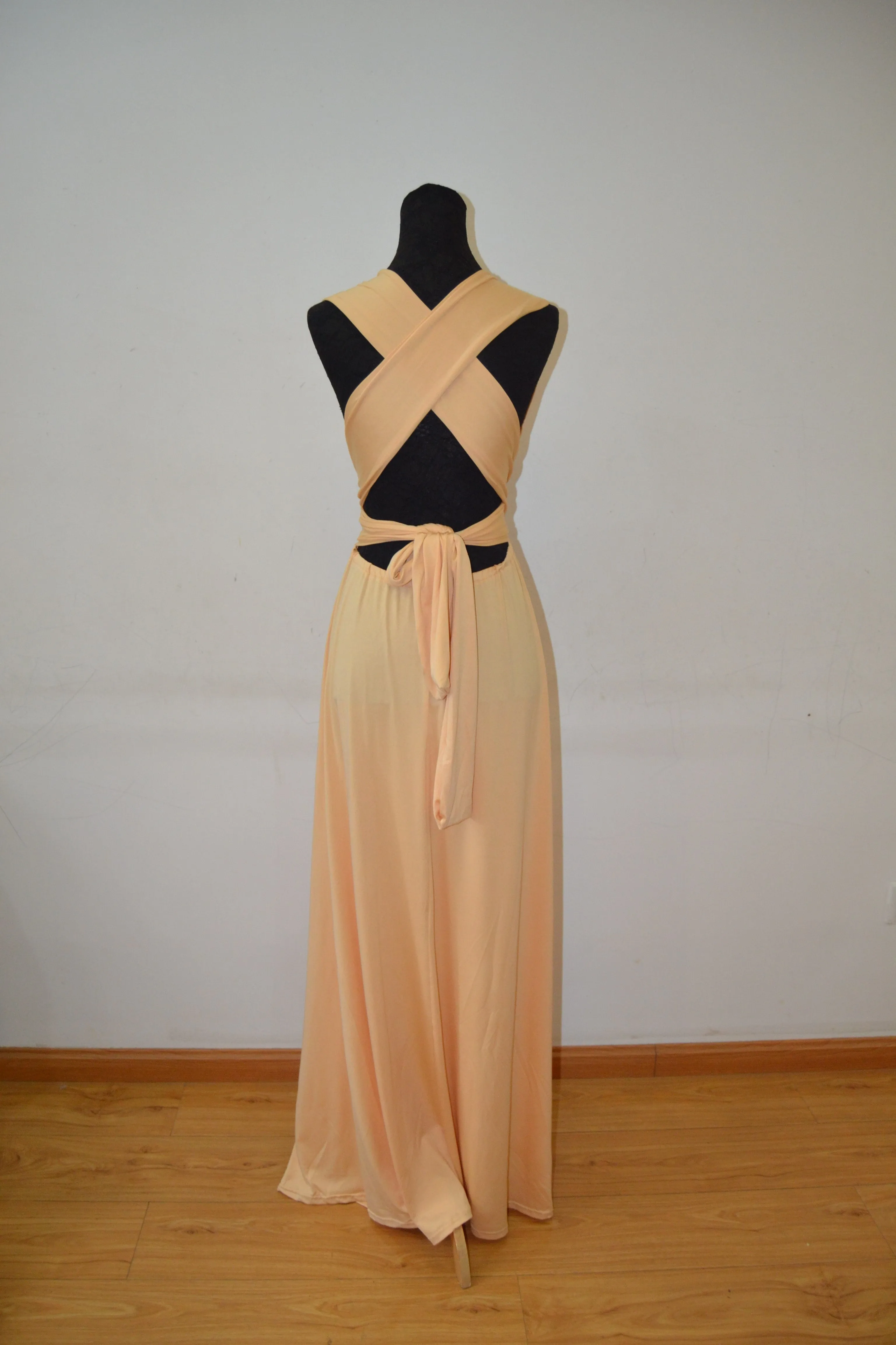 Long Spandex Light Champagne Multi Way Bridesmaid Dress, Convertible Dresses