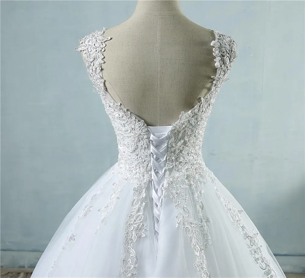Long Wedding Dress, Tulle Wedding Dress, Lace Bridal Dress, Backless Wedding Dress, Beading Wedding Dress, Applique Wedding Dress, LB0412