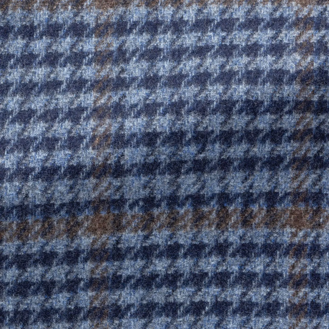 Loro Piana Wish Two Blue S170 Merino Wool & Cashmere Houndstooth with Brown Overcheck