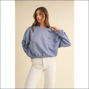 Mable Round Neck Crop Sweatshirt with Malibu Vintage Embroidery