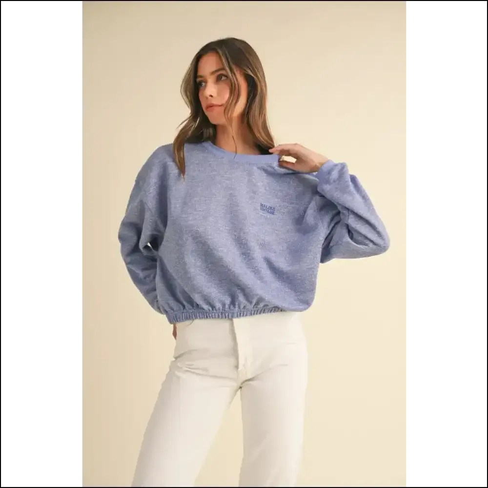 Mable Round Neck Crop Sweatshirt with Malibu Vintage Embroidery