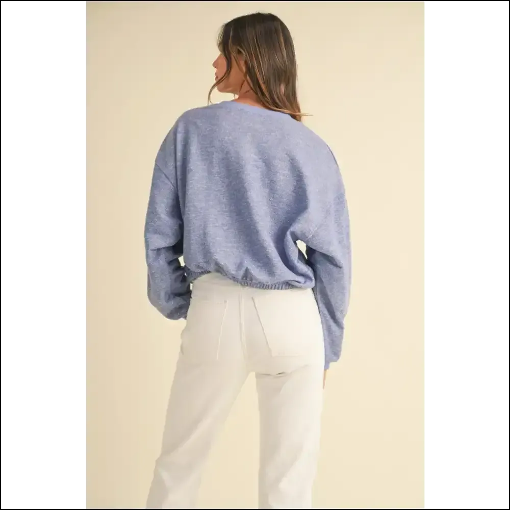 Mable Round Neck Crop Sweatshirt with Malibu Vintage Embroidery