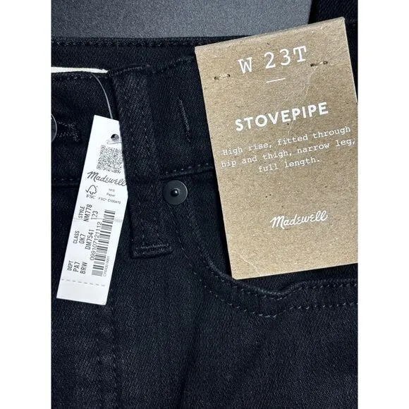 Madewell‎ NWT Stovepipe Tall Slim Straight High Rise Black Wash Jeans in Size 23