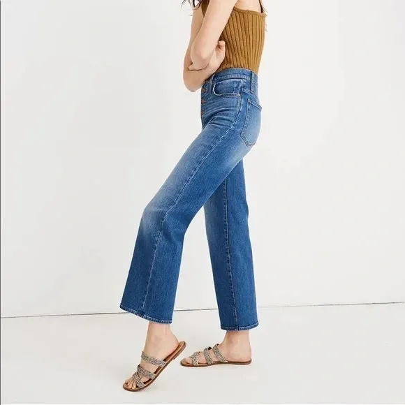Madewell Slim Wide Leg Jeans Olympia Wash Blue Button Front Edition Cropped 23